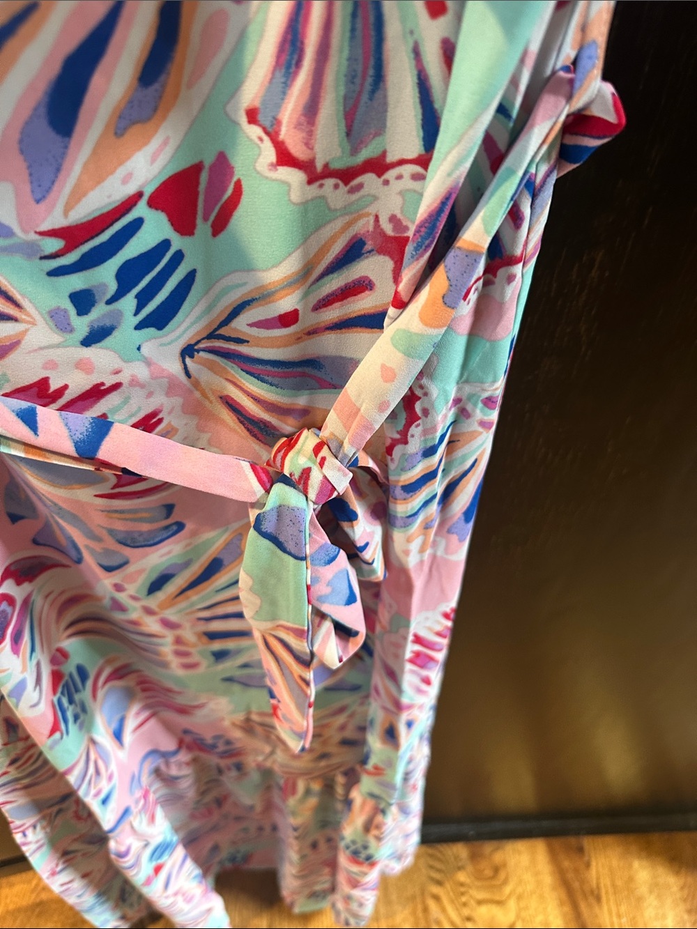 Pastel Abstract Print Maxi Dress with Tie Waist by Emily Wonder Small - Picture 3 of 10
